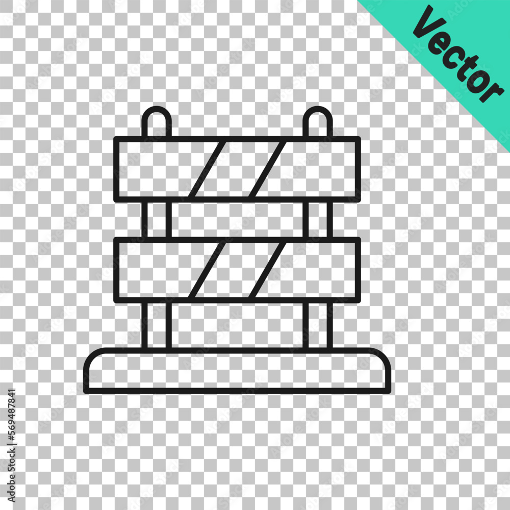 Poster black line end of railway tracks icon isolated on transparent background. stop sign. railroad buffer