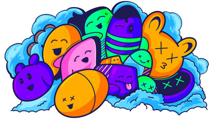 Doodle cute illustration happy kids