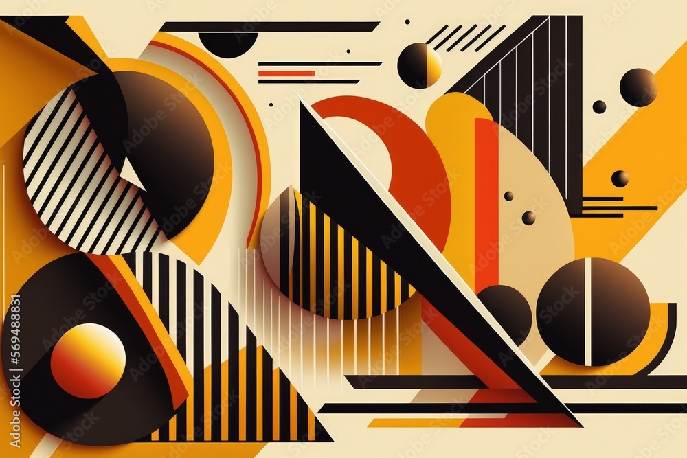 Poster forms and lines in geometric abstract graphic design. generative ai
