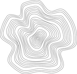 Linear wooden tree rings pattern. Topography circles with map texture. Circular wavy shape. Abstract outline trunk rounds
