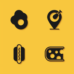 Set Scrambled egg, Cheese, Hotdog and Chicken leg icon with long shadow. Vector