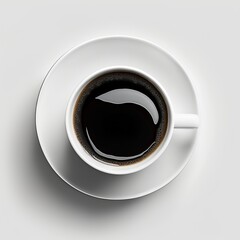 white coffee cup / mug with hot black coffee, isolated design element, top view / flat lay frothy 
for breakfast washer plate ground roast Generative AI