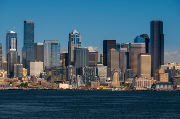 Fototapeta na wymiar Seattle waterfront shot from a ferry boat