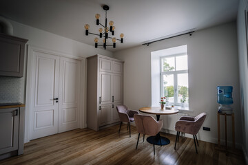 room interior with flowers on table