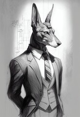 Anubis in a business suit concept character sketch