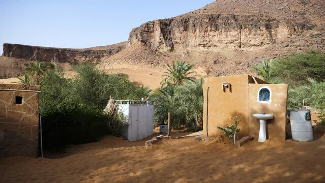 Building Structures in Terjit Oasis Village in Mauritania's Sahara Desert