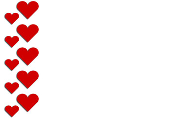 different sized hearts placed as a watermark , red, uniform colored hearts on a neutral white background.