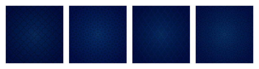 Set of dark blue gradient background with Arabian patterns. Arabic Mosaic Ornament Background. Muslim Decoration. Ramadan Kareem, Berat Kandil Islamic background