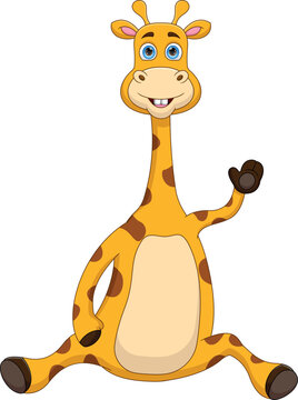 cartoon cute baby giraffe waving