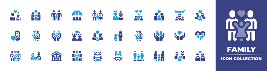 Family icon collection. Duotone color. Vector and transparent illustration. Containing couple, candles, family, family insurance, old people, people, dad, new born, single, father, parents, and more.