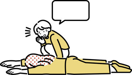 倒れている女性を救助する人のイラスト