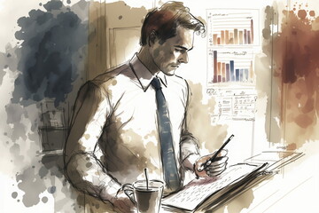 An experienced professional uses cutting-edge tools to make informed decisions and drive success in the corporate world. Generative AI.