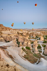 Balloons in rose valley, Cappadocia. Flights in Goreme. Turkey