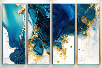 modern Amazing Stylish blue gold wavey posters, wallpapers, frames  home interior, bedroom , salon , living room... Multiple wallpapers  Generated Ai	