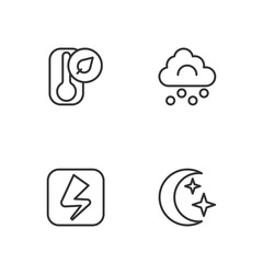 Set line Moon and stars, Lightning bolt, Thermometer and Hail cloud icon. Vector