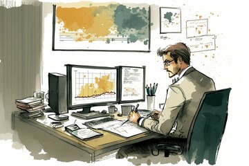 A skilled businessman applies advanced statistical methods to uncover hidden patterns in data. Generative AI.