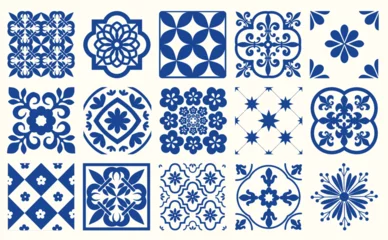 Papier peint Portugal carreaux de céramique Blue Portuguese tiles pattern - Azulejos vector, fashion interior design tiles 