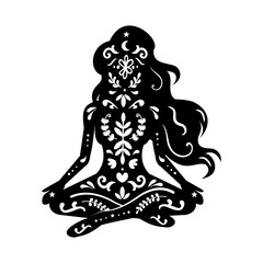 Boho illustration of a meditationg woman vector