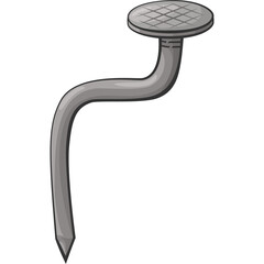 Bent nail. Cartoon steel metal nail.  PNG design element. Old metal bent nail icon. Construction vector illustration
