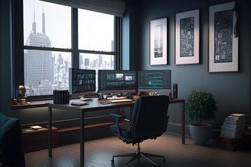 Stock Traders Modern Interior Office Workspace for the business of trading investment finance, Stock Exchange Trading Screens, Professional Traders of Stocks and Crypto Markets, generative ai jpeg 29