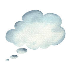 Comic-a cloud, a callout, a replica bubble, a bubble with words, a graphic tool. Watercolor illustration. Isolated object on a white background from the VETERINARY collection. For decoration, design.