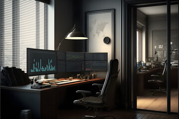 Stock Traders Modern Interior Office Workspace for the business of trading investment finance, Stock Exchange Trading Screens, Professional Traders of Stocks and Crypto Markets, generative ai jpeg 20