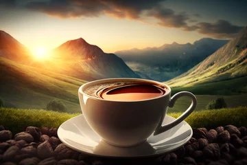 Foto op Aluminium frische Tasse Kaffee mit natürlichen Hintergrund, generative AI © Jenny Sturm