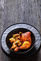 baked chicken leg with spicy roast cauliflower