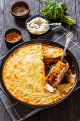 Greek Pastitsio in baking dish, top view
