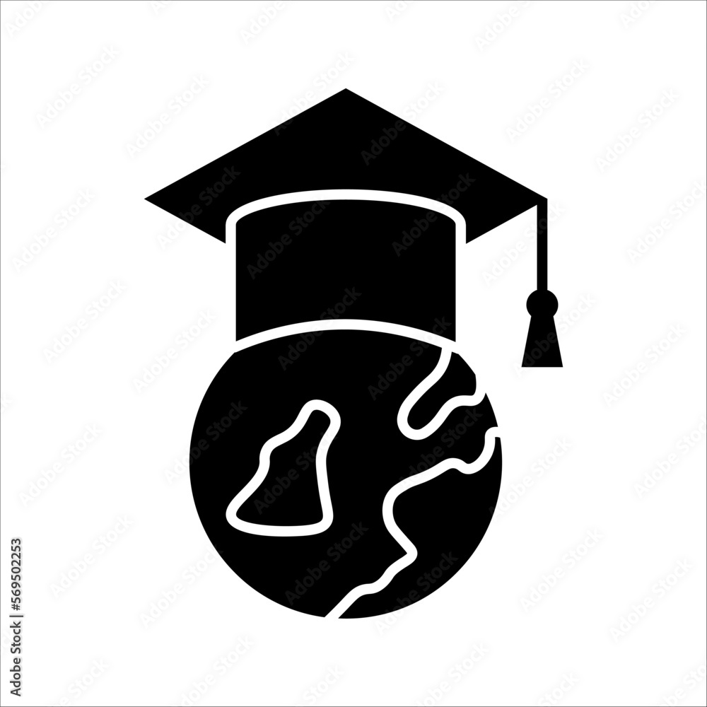 Poster e-learning icon. online graduation icon for web site design and mobile apps. vector illustration on 