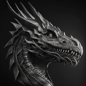 the head of a wyvern dragon in black in profile