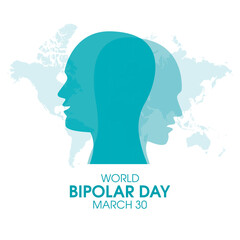 World Bipolar Day vector. Man face with depression silhouette icon vector. Sad and happy face in profile graphic element. March 30. Important day