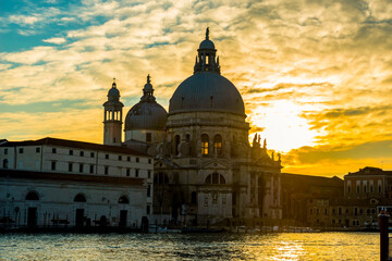 Fototapeta na wymiar Church Santa Maria della Salute in Sunset on Grand Canal in Venice, Veneto in Italy.