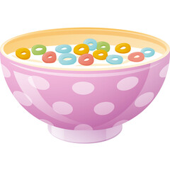 Chocolate breakfast and chocolate balls with milk in colorful bowl. Cornflakes, Сereals, flakes in bowl, flat design.