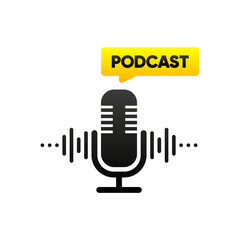 Podcast banner. The Podcast radio microphone icon. Studio microphone with webcast. Communication concept. Vector illustration.