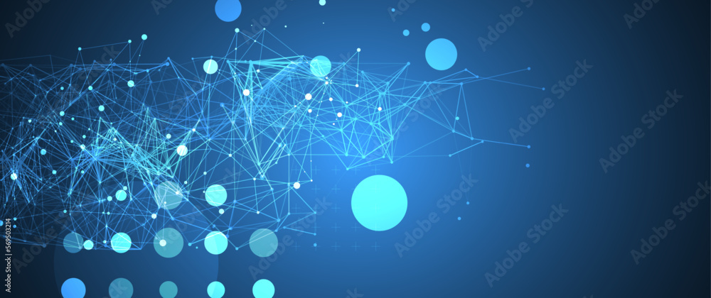 Wall mural abstract polygonal vector background with connecting dots and lines. template for science and techno
