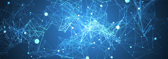 Abstract polygonal vector background with connecting dots and lines. Template for science and technology presentation. Plexus style.