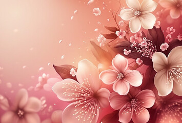 Abstract pink floral background with soft light and free space for text. Generative AI.