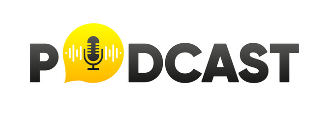 Podcast banner. The Podcast radio microphone icon. Studio microphone with webcast. Communication concept. Vector illustration.