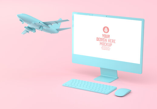 Laptop with Plane Mockup