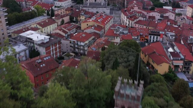 Schio town at sunrise aerial view drone 