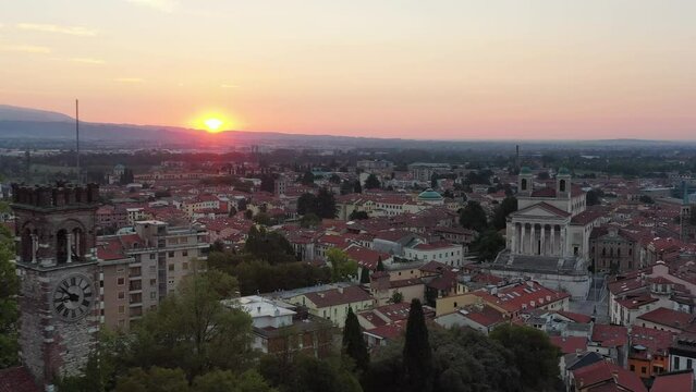 city of Schio Italy at sunrise aerial view of cathedral