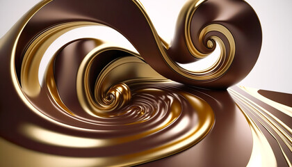 Dark chocolate flowing or pouring with gold liquid.abstract food and drink background.AI generated images