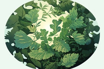 circular green leaves seen from above. Generative AI