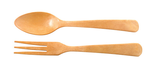 Wooden Spoon and fork isolated on a transparent background.