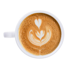 latte coffee in white coffee mug isolated on a transparent background.