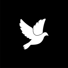 Flying dove silhouette, icon isolated on black background.