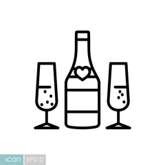 Bottle of champagne and two glasses vector icon