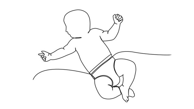 animated continuous single line drawing of baby in diapers, line art animation