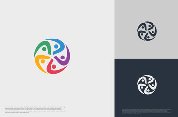 abstract global crown people colorful logo minimalist style illustration. Teamwork symbol.